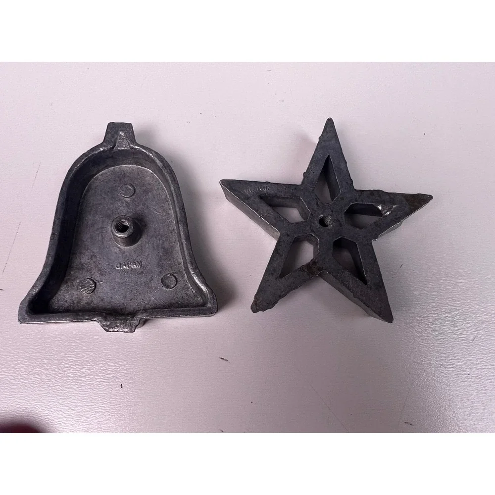 Vintage Japan Cast Metal Rosette Iron Molds Bell and Star Shapes Set of 2 Silver